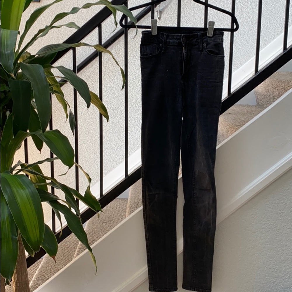 Washed black stretchy high waisted jeans